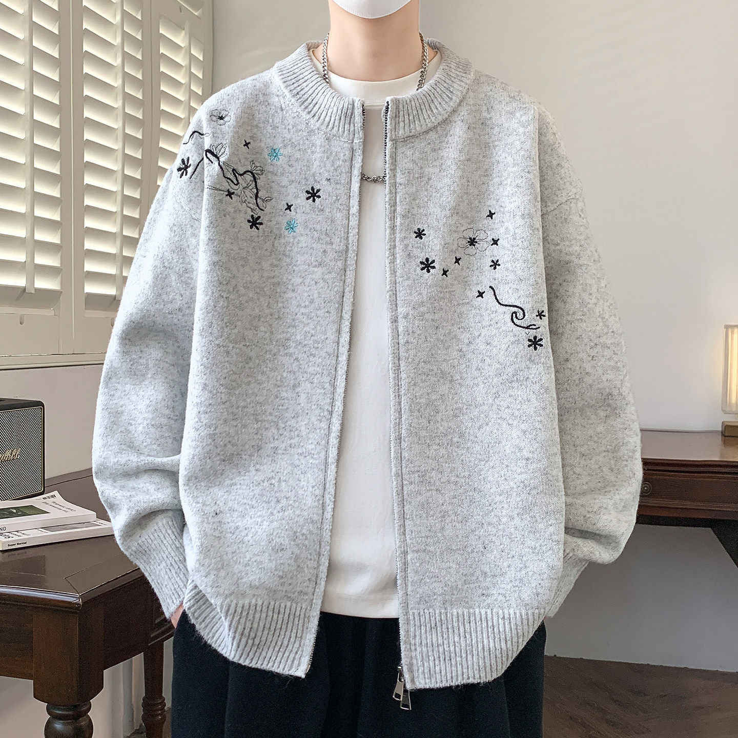 加厚保暖开衫毛衣宽松男装夹克潮