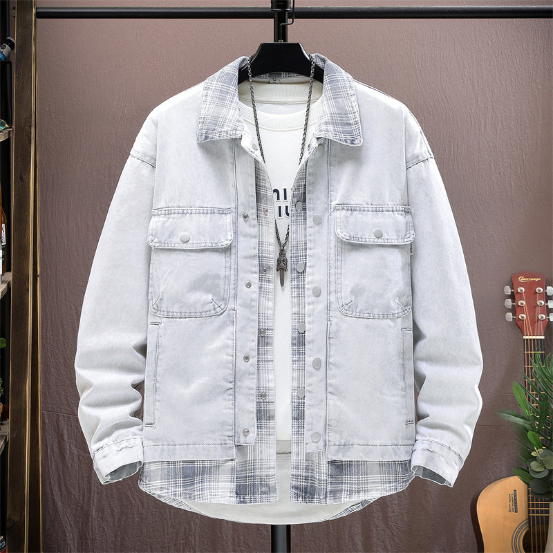假两件牛仔外套男生春秋季新款帅气衬衫青少年夹克男装士潮牌上衣