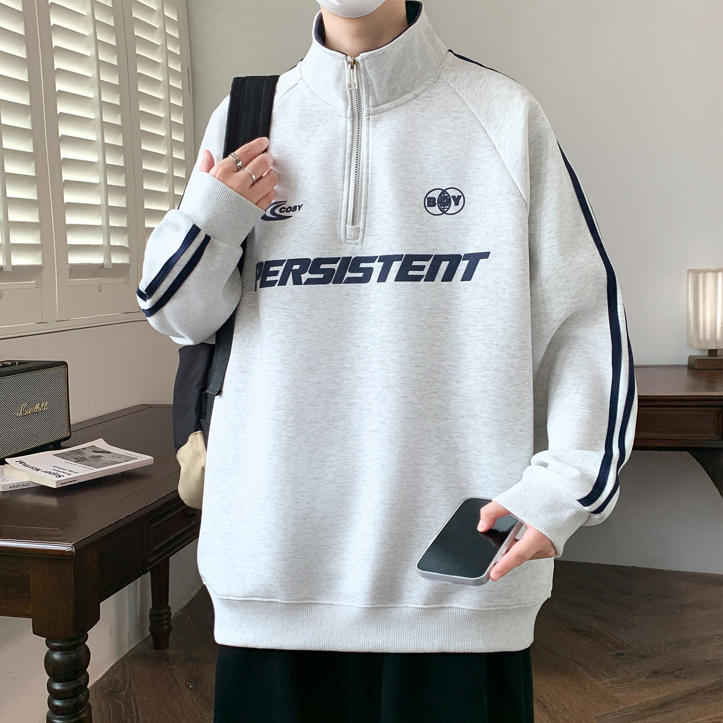 半拉链卫衣男孩春秋季新款青少年学生立领上衣服长袖t恤男装潮牌