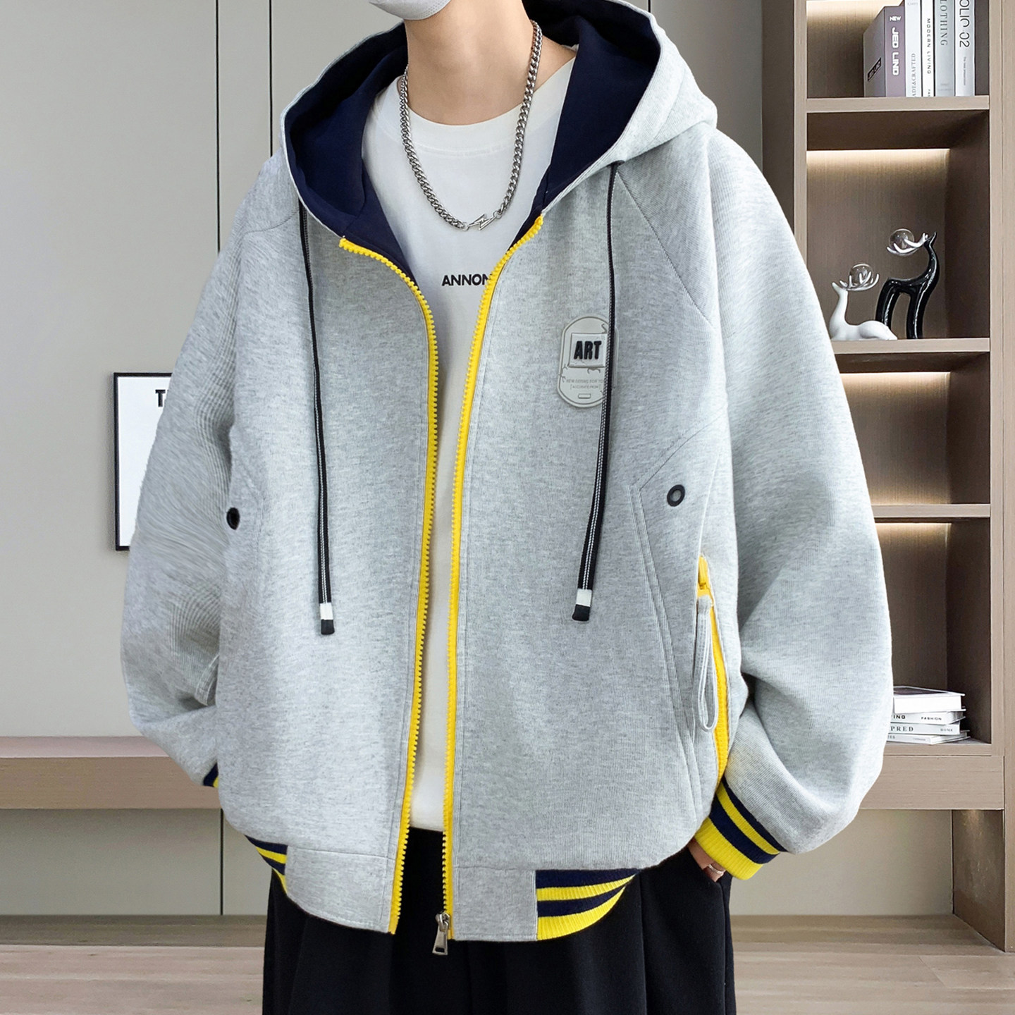 春秋季新款外套男生初高中学生开衫棒球服夹克潮牌青少年男装连帽