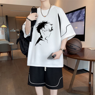 冰丝短袖t恤男孩夏季新薄款青少年初中学生大童运动篮球衣服套装