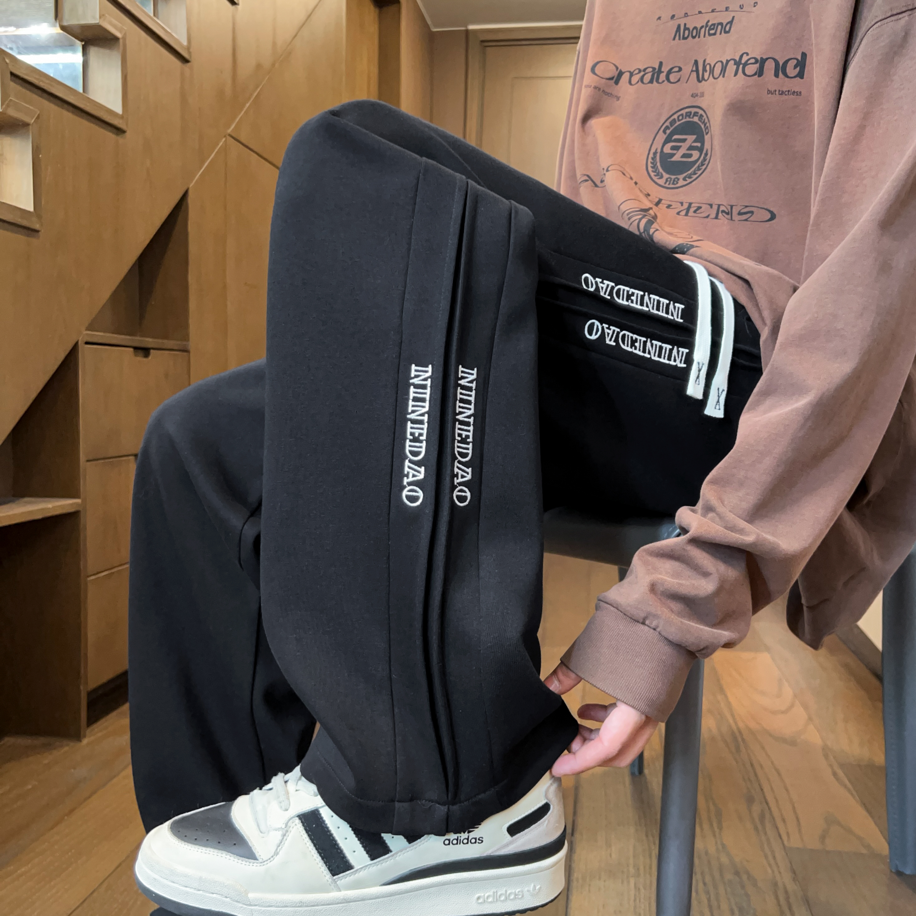 加绒加厚保暖宽松休闲长裤子男装