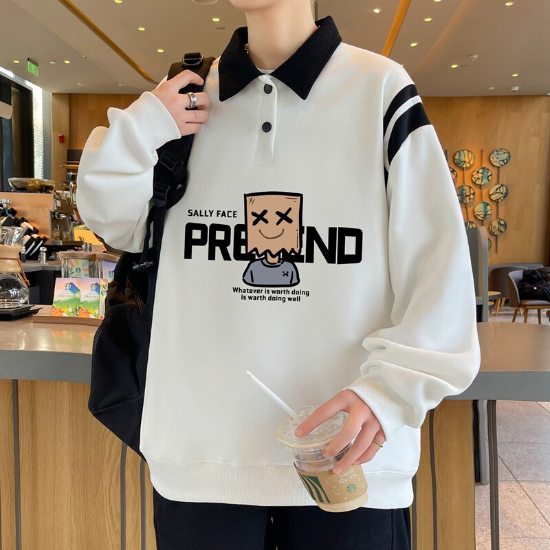 polo领卫衣男生春秋季新款青少年初高中学生宽松大童上衣服男装潮