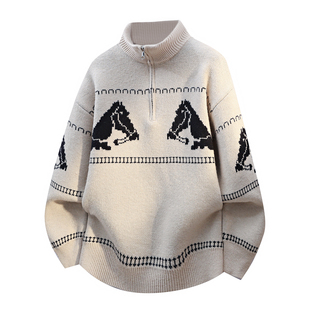 半拉链立领毛衣男青少年秋冬季新款初高中学生加厚线衣针织打底衫