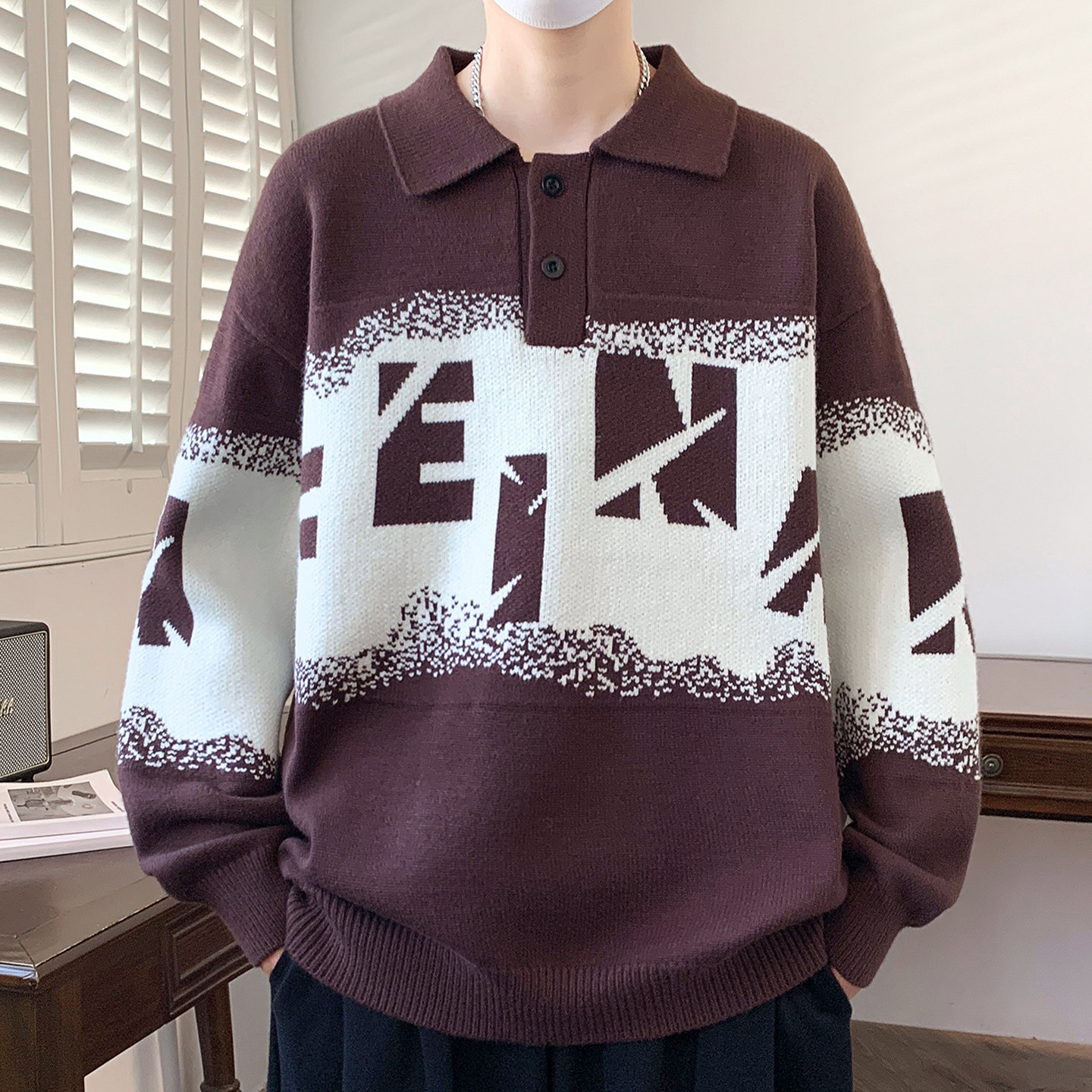 polo领毛衣男生秋冬季新款初高中学生宽松青少年大童打底针织衫潮