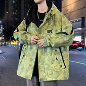 士青少年帅气宽松冲锋衣 学生连帽夹克男装 扎染外套男生春秋季 新款