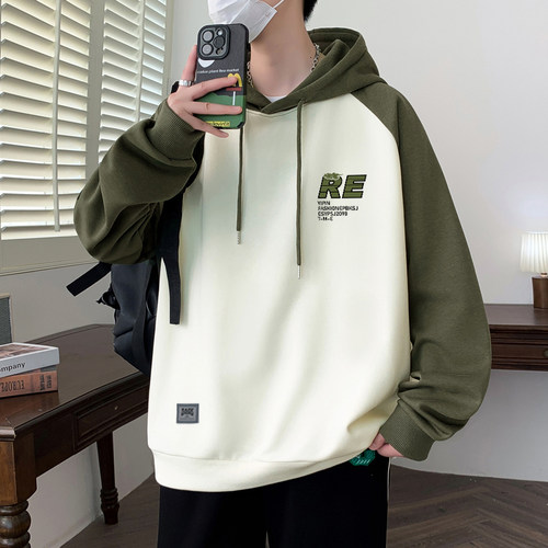 春秋款连帽卫衣男初中高中学生休闲套头上衣服青少年大童春装外套