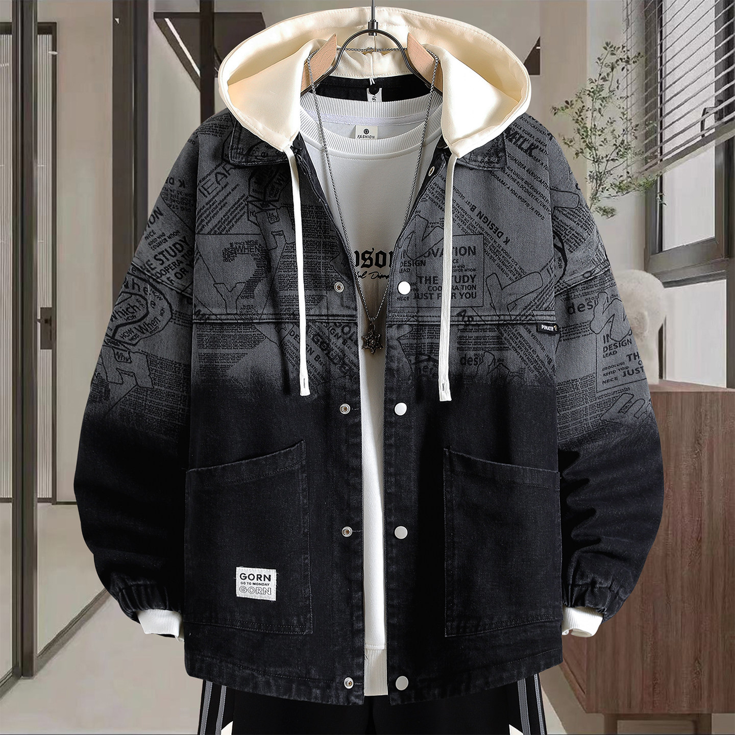 青少年牛仔外套男生春秋季新款初高中学生夹克男装潮牌连帽上衣服,男装,夹克,淘宝优惠券,粉丝福利购,淘宝优惠卷