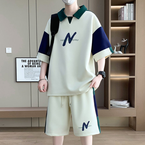 短袖t恤男生夏季新款polo衫初高中学生青少年帅气男装士套装潮流