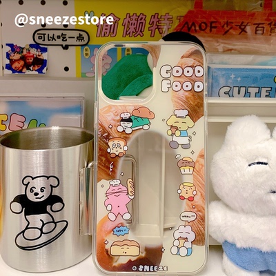 苹果14手机壳双层镂空可爱面包