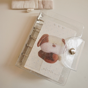 喷嚏士多原创 爱心M5透明闪粉手账本 可爱内页咕本活页壳送小狗卡