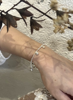 s925圆牌铃铛泰国纯银碎银子手链女小众设计感2025新款原创叠戴