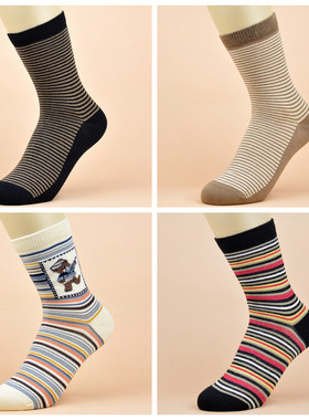 华丹奴2JD01春夏季薄款熊仔厚秋冬天长筒纯棉袜子女条纹防臭2D06