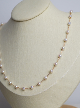 18K 极亮正圆无暇 天然白色AK小珍珠项链 满天星 3.8mm 40cm