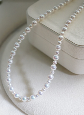18K极光正圆无暇天然AK珍珠项链 冷白色 3.5-4.8mm 46cm