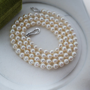 S925银扣天然日本海水akoya珍珠项链异形巴洛克微瑕 7.5mm85cm