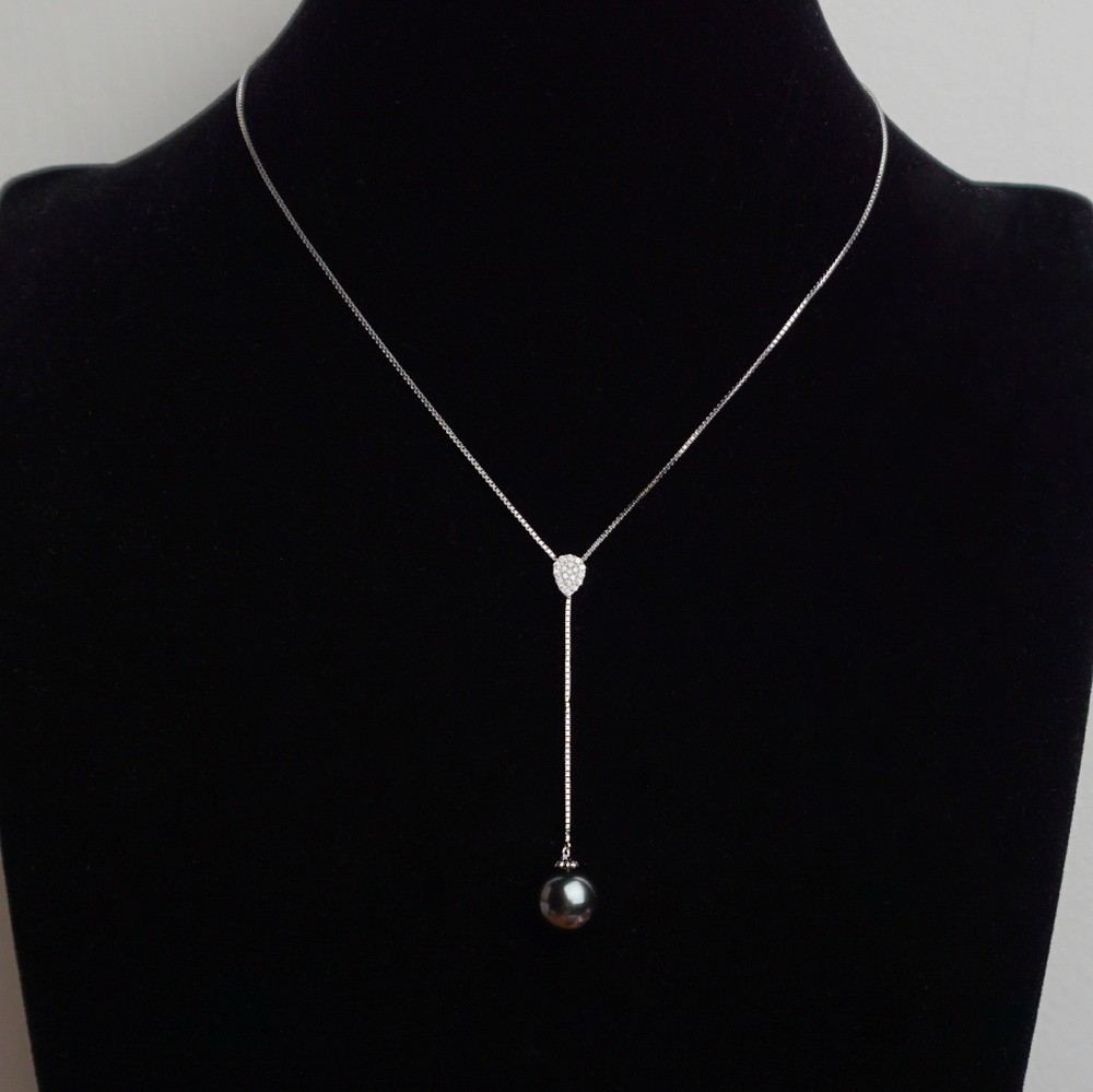 日本工艺18k极光正圆无暇天然大溪地黑珍珠可调节y字项链11.2mm