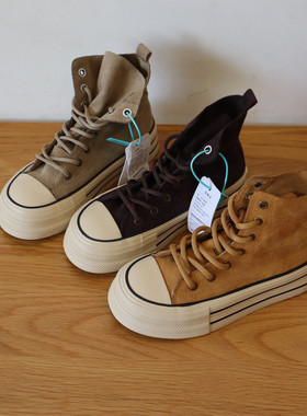 MISTERY 厚底复古绒面帆布鞋女2025秋冬休闲中帮港风小众增高板鞋