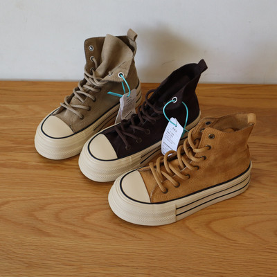 MISTERY 厚底复古绒面帆布鞋女2025秋冬休闲中帮港风小众增高板鞋