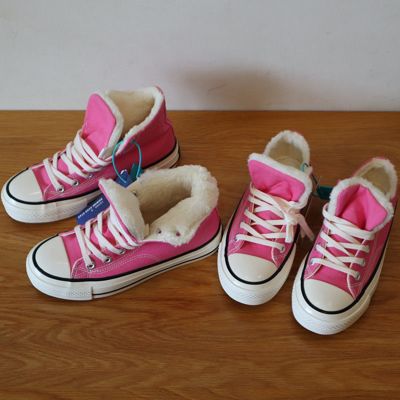 EVENSTAR中高帮粉色加绒帆布鞋