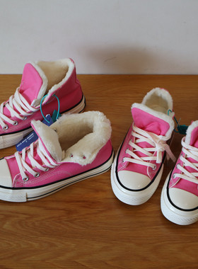 EVENSTAR中高帮粉色加绒帆布鞋2025冬新款1970s学院风女保暖板鞋