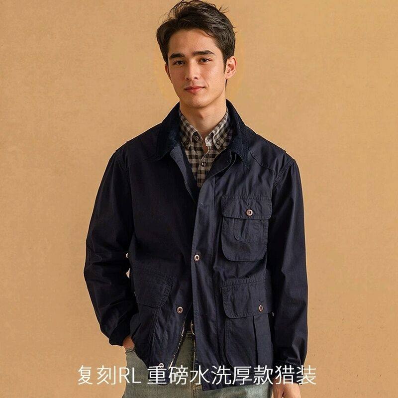 日系复古灯芯绒领多功能猎装夹克男士立体口袋工装钓鱼夹克外套潮