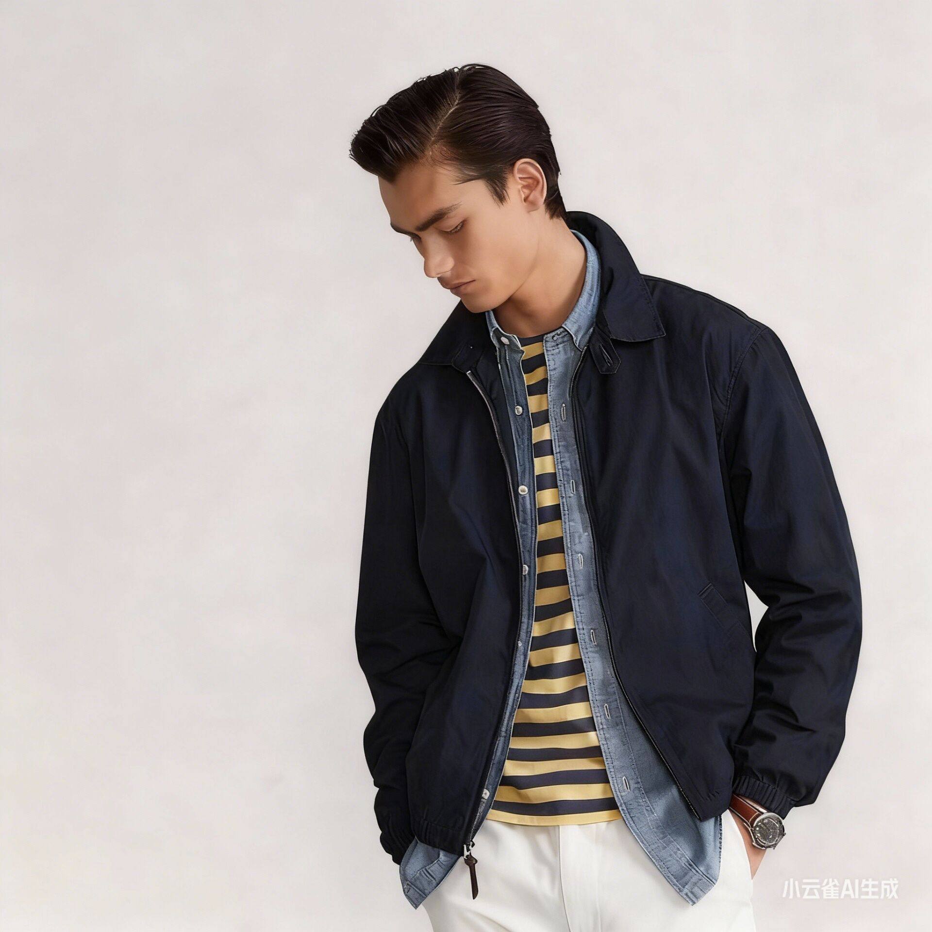 RL同款版型！美式经典复古夹克男春秋装高端商务翻领薄款干部外套