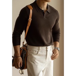 海鸥领休闲针织衫 绅士老钱风桑蚕丝羊毛混纺剪刀领POLO衫 男春秋装