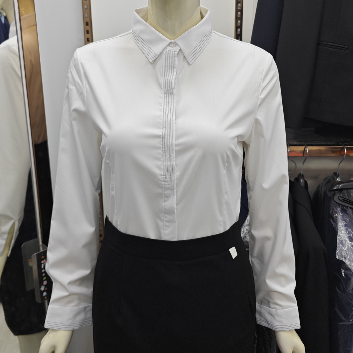 商务女士白衬衫长袖修身弹力免烫竹纤维面试职业装工作服白色衬衣