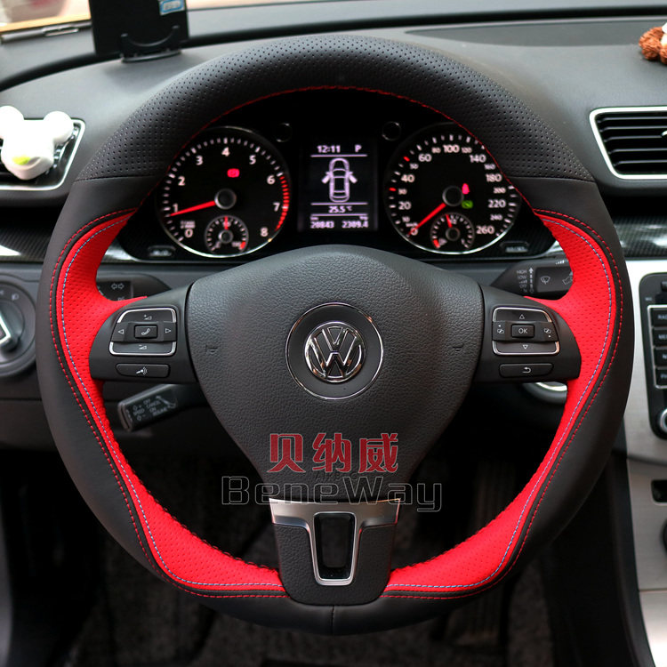 贝纳威大众途观迈腾帕萨特途安专用真皮手缝方向盘把套皮套定制