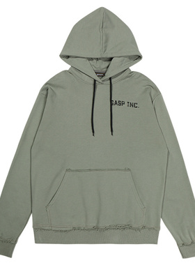 欧美原版连帽卫衣男健身宽松带帽套头衫加大碎边毛边灰色大码外套