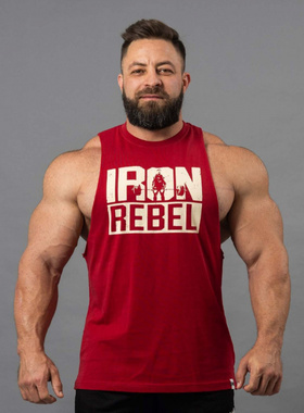 IR力量背心男健身显大硬拉撸铁宽松运动透气健美无袖毛边肌肉T恤