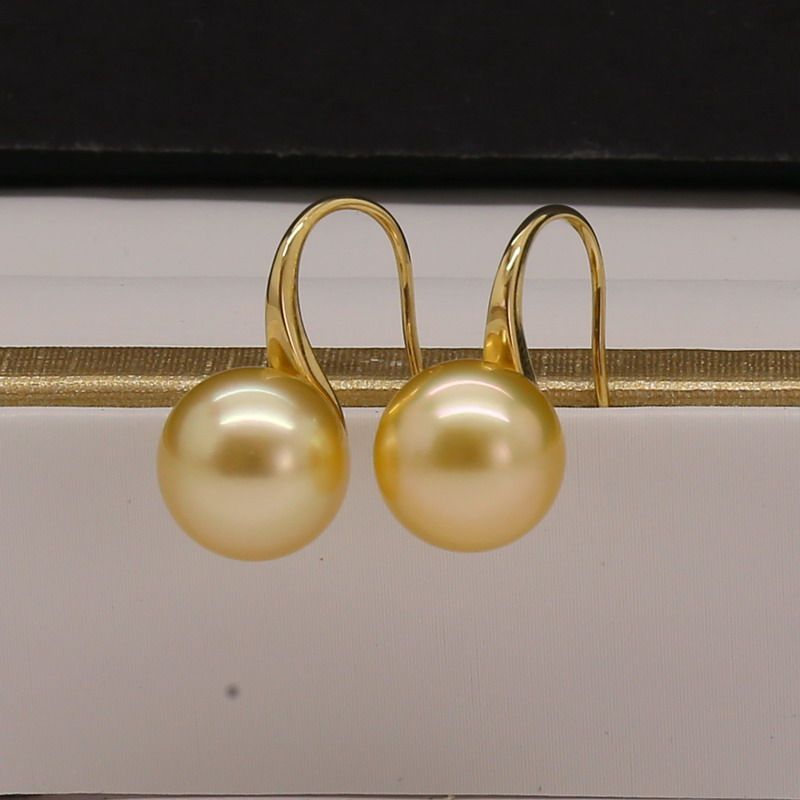 珠还合浦珍珠 北海海水珍珠18K金海水南洋金珍珠耳坠上新金珠耳饰