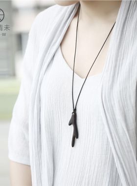 一鹿平安黑檀木麋鹿鹿角吊坠项链男女毛衣链长款文艺风森系学生