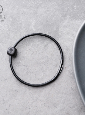 青未原创设计师手作黑檀木牛皮手绳手链手饰男女小众定制刻字礼物