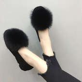 狐狸毛厚底百搭舒适孕妇棉鞋 女2025秋冬外穿韩版 加绒豆豆鞋 毛毛鞋