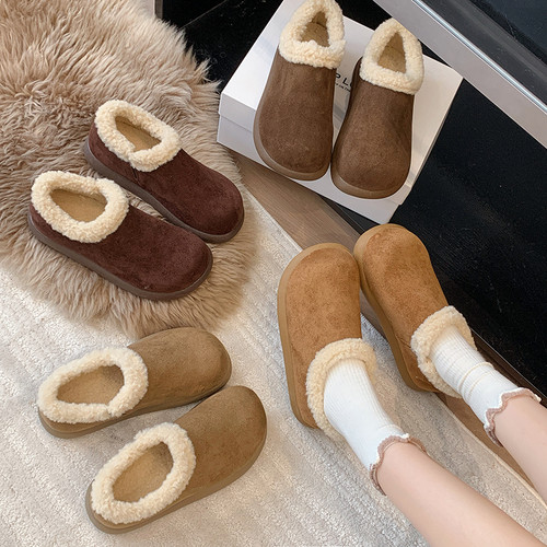 加绒厚底一脚蹬勃肯鞋女