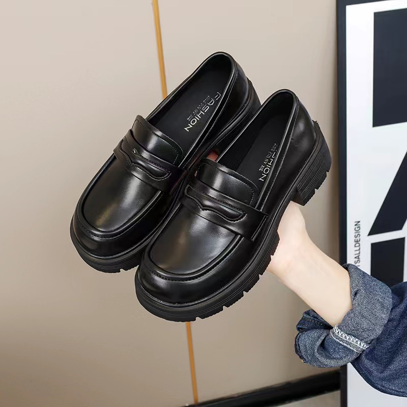 厚底一脚蹬乐福鞋女小皮鞋