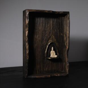 凝神静气，原创设计刀刻肌理手工金箔壁挂小型佛龛艺术装置