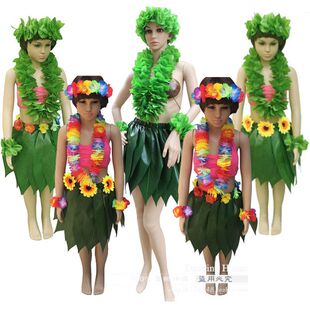 绿叶大溪地短裙夏威夷草裙舞男女成人儿童演出服装服饰原始树叶裙