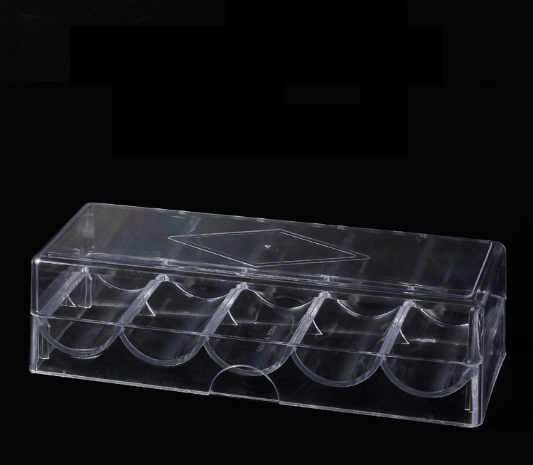 筹码架 筹码盒 透明水晶盒 可装100片 直径4厘米筹码亚克力高档