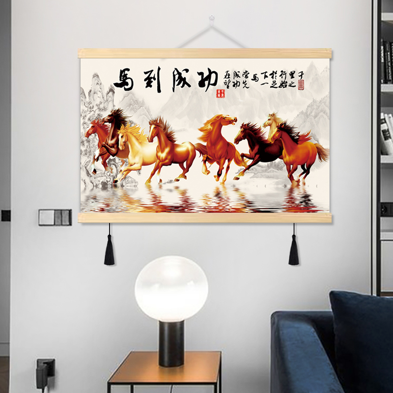 马到成功办公室挂画壁画八骏马国画客厅书房餐厅沙发背景装饰画图片