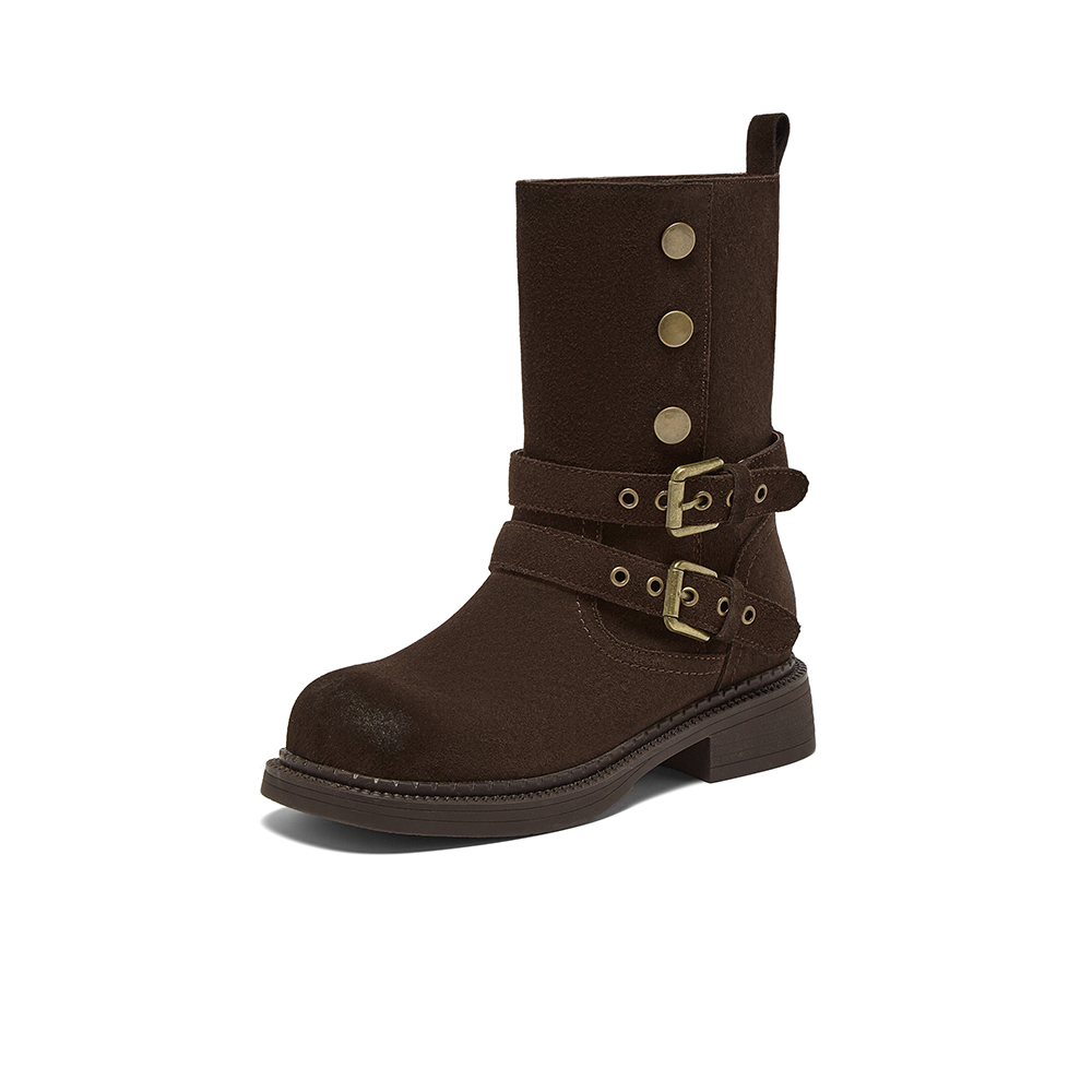 专柜正品百思图2025冬季新款休闲靴通勤粗跟女中靴W6888DZ5