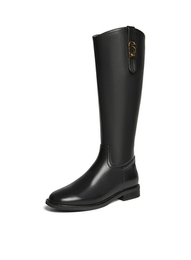 百思图2024冬新款V口粗腿显瘦骑士靴女高筒长筒靴AX228DG4