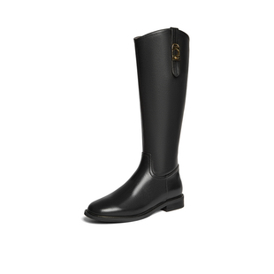 百思图2024冬新款 V口粗腿显瘦骑士靴女高筒长筒靴AX228DG4