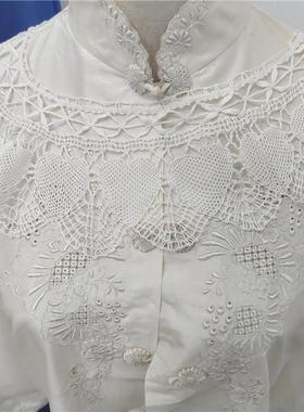 细线纯手工棒槌花边领子白色棉质衣领镂空蕾丝假领子64*10cmB101
