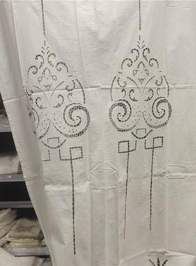 S105 镂空扣锁绣白色麻质流苏款窗帘140x240cm（有氧化）一对