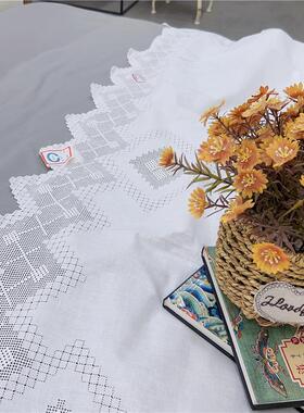 纯手工扎目绣床单180x260cm单人白色棉质抽丝床尾花精品老货 B111