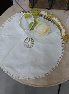 S228 白色绣花拼钩针花边圆盖巾白色棉质直径44cm【4片】（有氧化