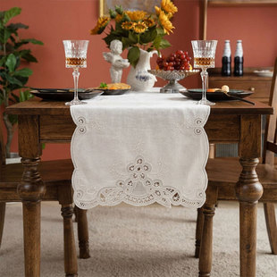 欧式 饰本色棉质85x40cm有氧化F318 田园风手绣百代丽长桌旗茶几装